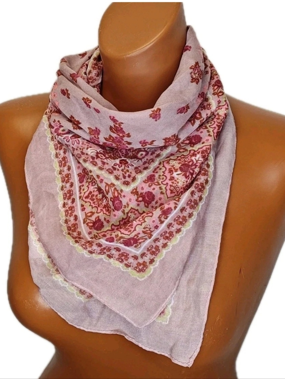 Melrose Market Bandana 22" Sq Handkerchief Pink Floral Purse Neck Scarf Cottage